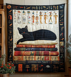 Black Cat And Ancient Books Quilted Blanket printed blanket