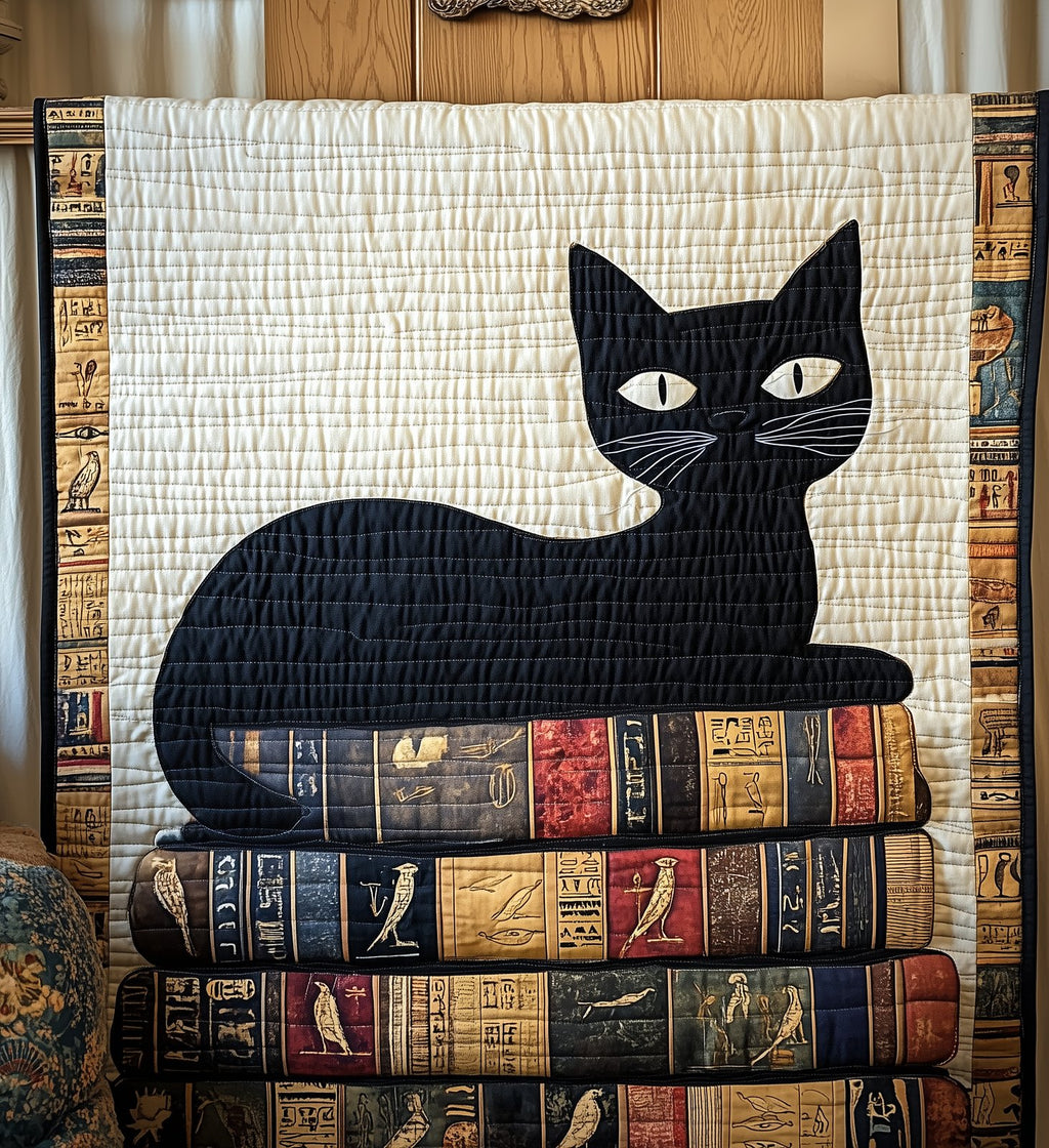 Black Cat And Ancient Books Quilted Blanket printed blanket