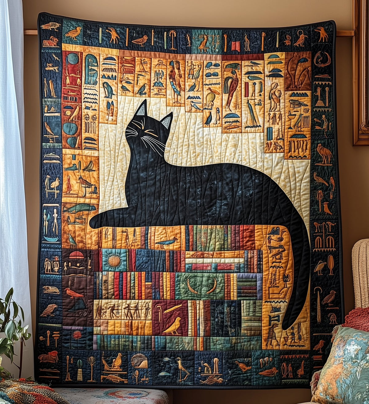 Black Cat And Ancient Books Quilted Blanket printed blanket