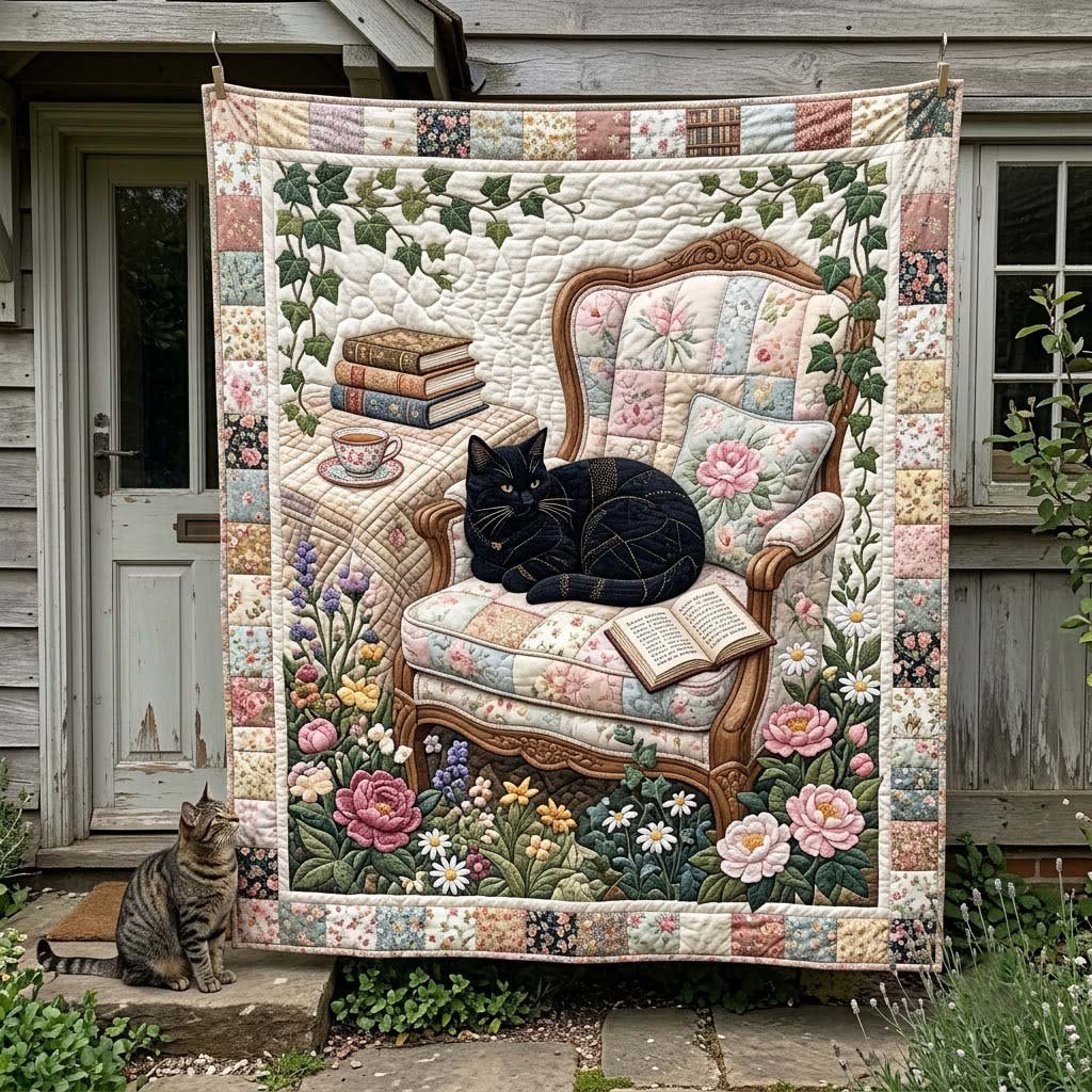Black Cat Asleep in the Armchair printed blanket