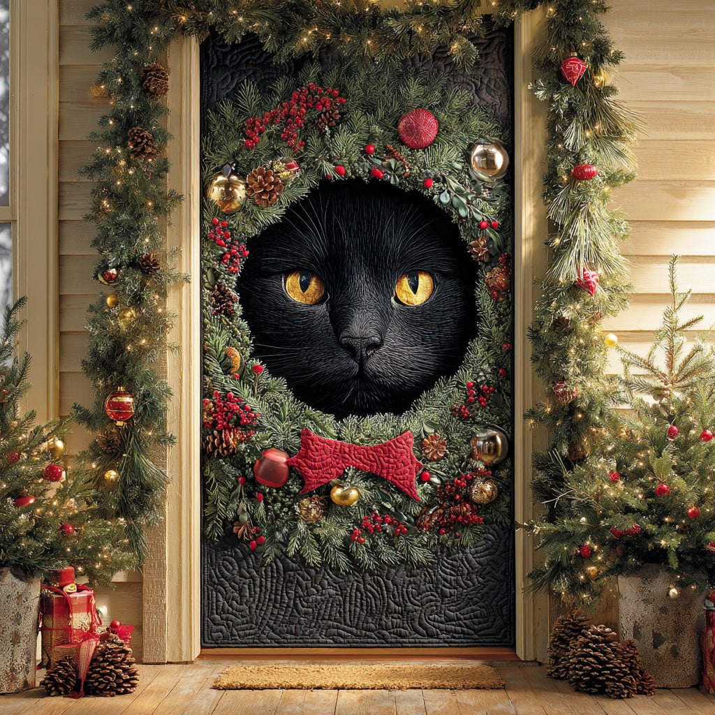 Black Cat Christmas Magic Quilted Door Curtain printed door curtain