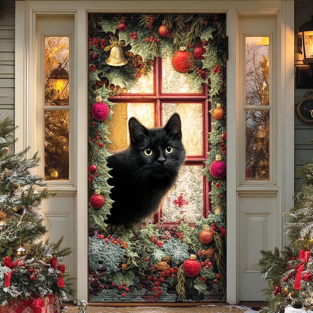 Black Cat Cozy Midnight Quilted Door Curtain printed door curtain
