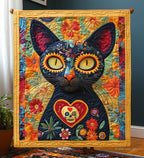 Black Cat Dia De Los Muertos Quilted Blanket printed blanket