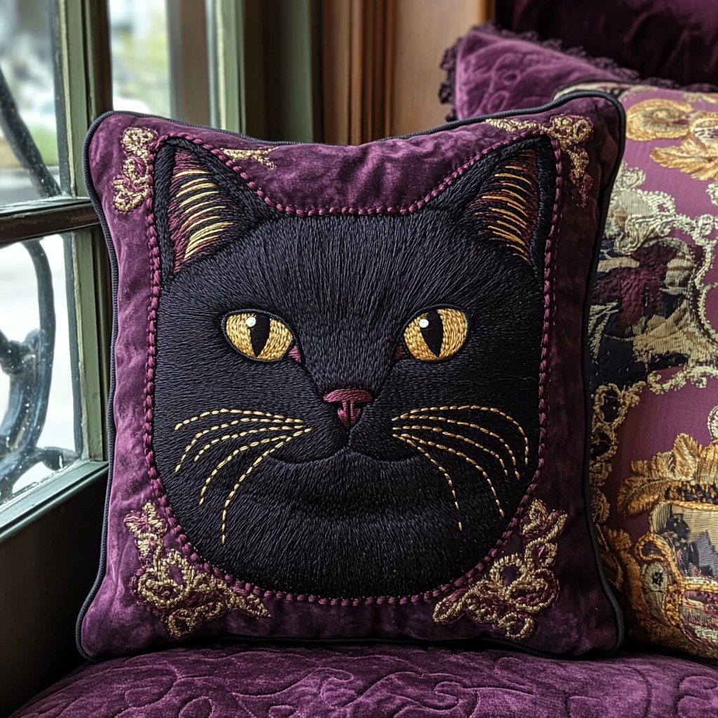 Black Cat Elegance Quilted Cushion Cover printed cushion cover