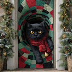 Black Cat Frosty Eve Quilted Door Curtain printed door curtain