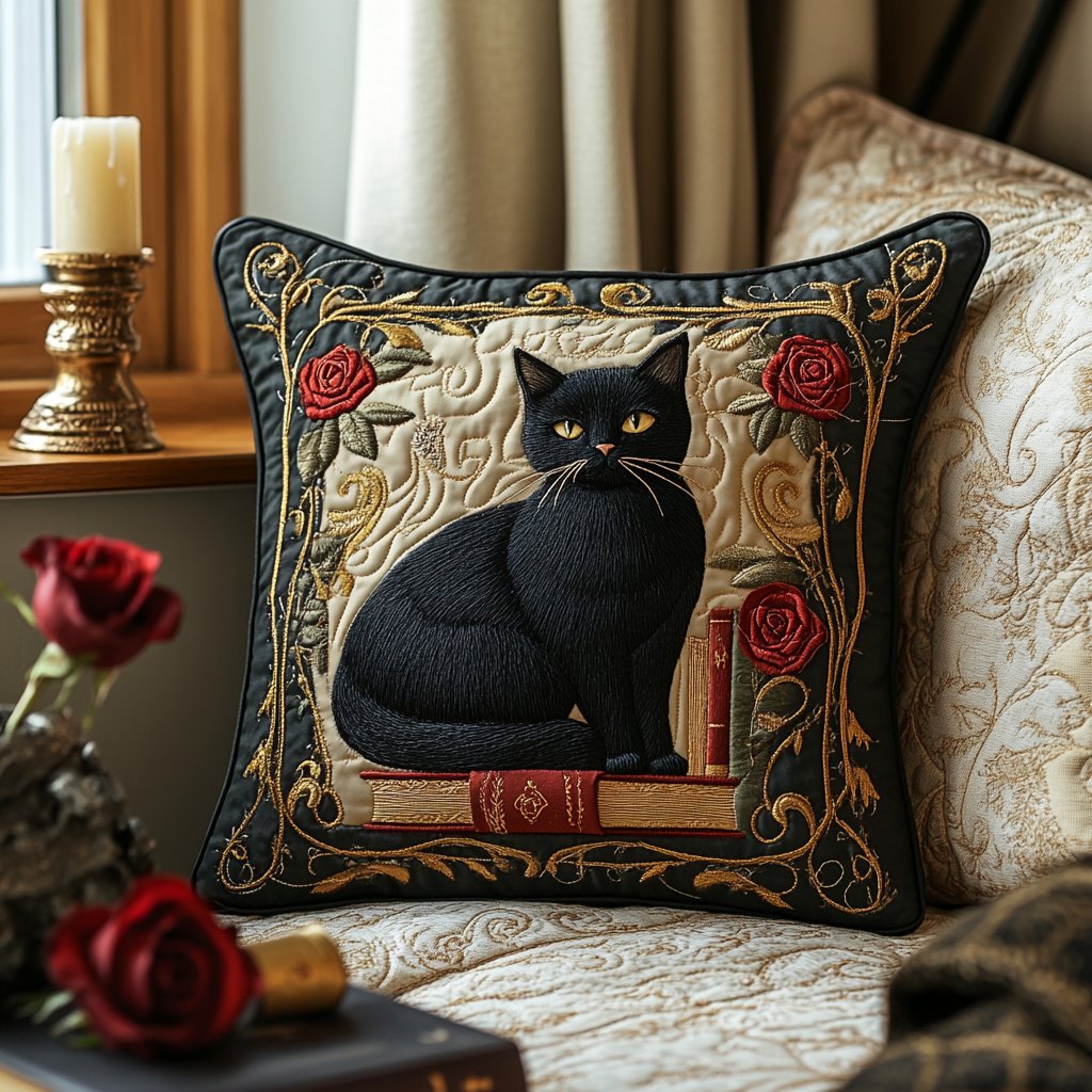 Black Cat Glow Quilted Cushion Cover printed cushion cover