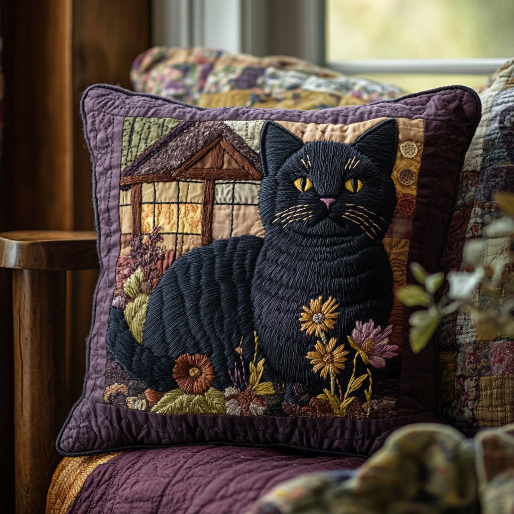 Black Cat Haze Quilted Cushion Cover printed cushion cover