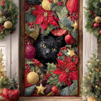 Black Cat Holly Night Quilted Door Curtain printed door curtain