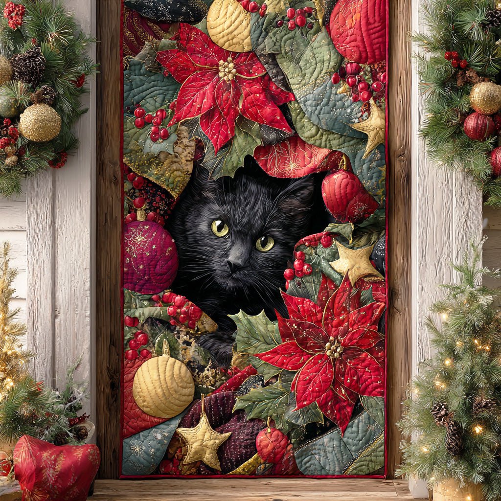 Black Cat Holly Night Quilted Door Curtain printed door curtain