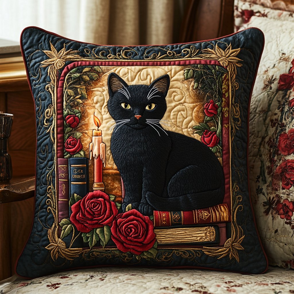 Black Cat Nights Quilted Cushion Cover printed cushion cover