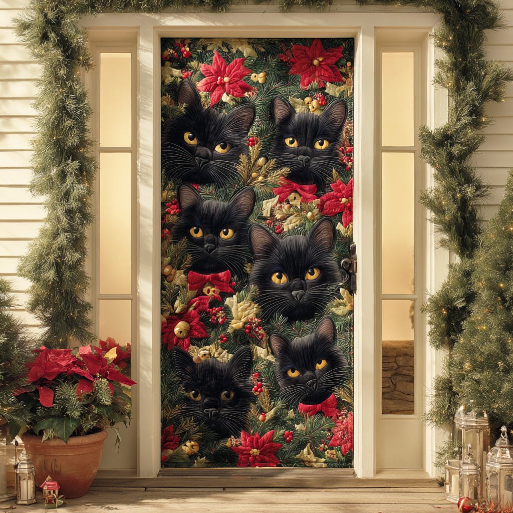 Black Cat Noel Charm Quilted Door Curtain printed door curtain