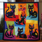 Black Cat Playing Quilted Blanket printed blanket