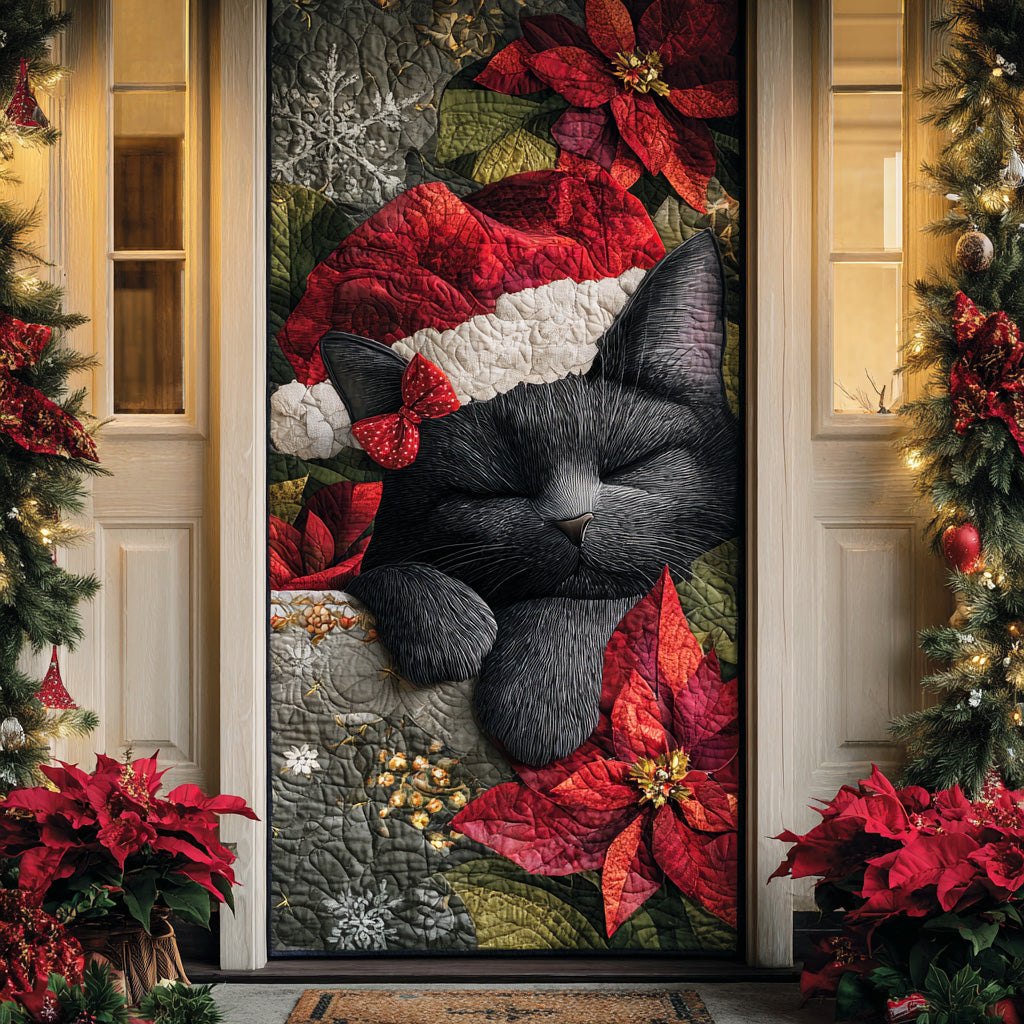 Black Cat Silent Snow Quilted Door Curtain printed door curtain