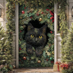 Black Cat Snow Glow Quilted Door Curtain printed door curtain