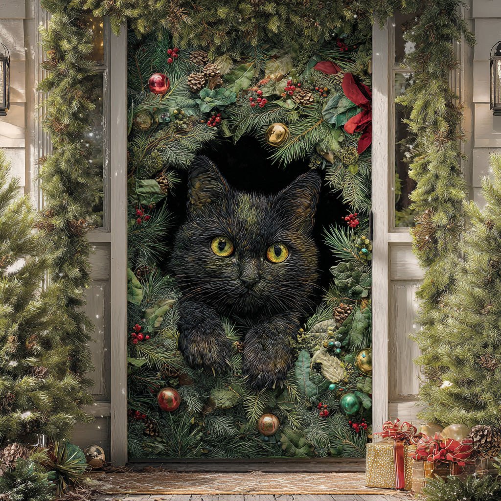 Black Cat Snow Glow Quilted Door Curtain printed door curtain