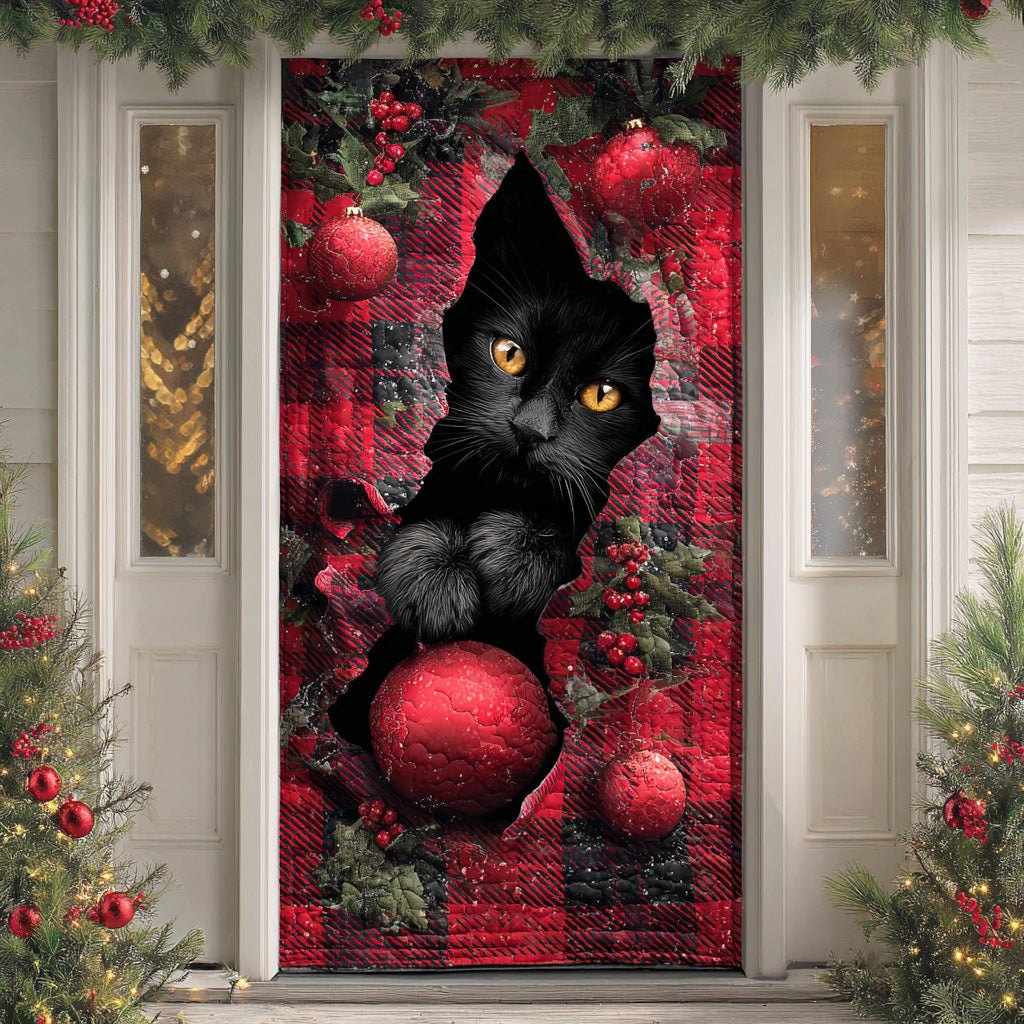 Black Cat Winter Whisper Quilted Door Curtain printed door curtain
