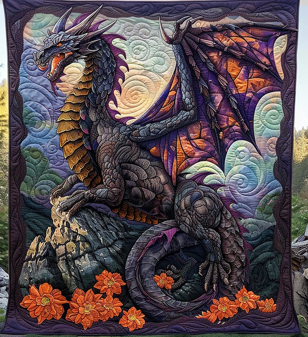 Black Dragon Quilted Blanket printed blanket