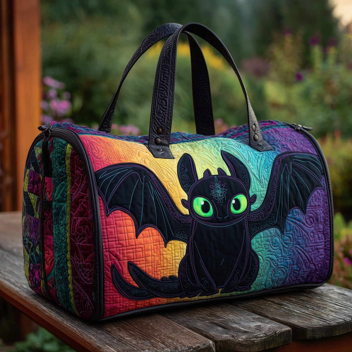 Black Dragon Quilted Duffle Bag printed duffle bag