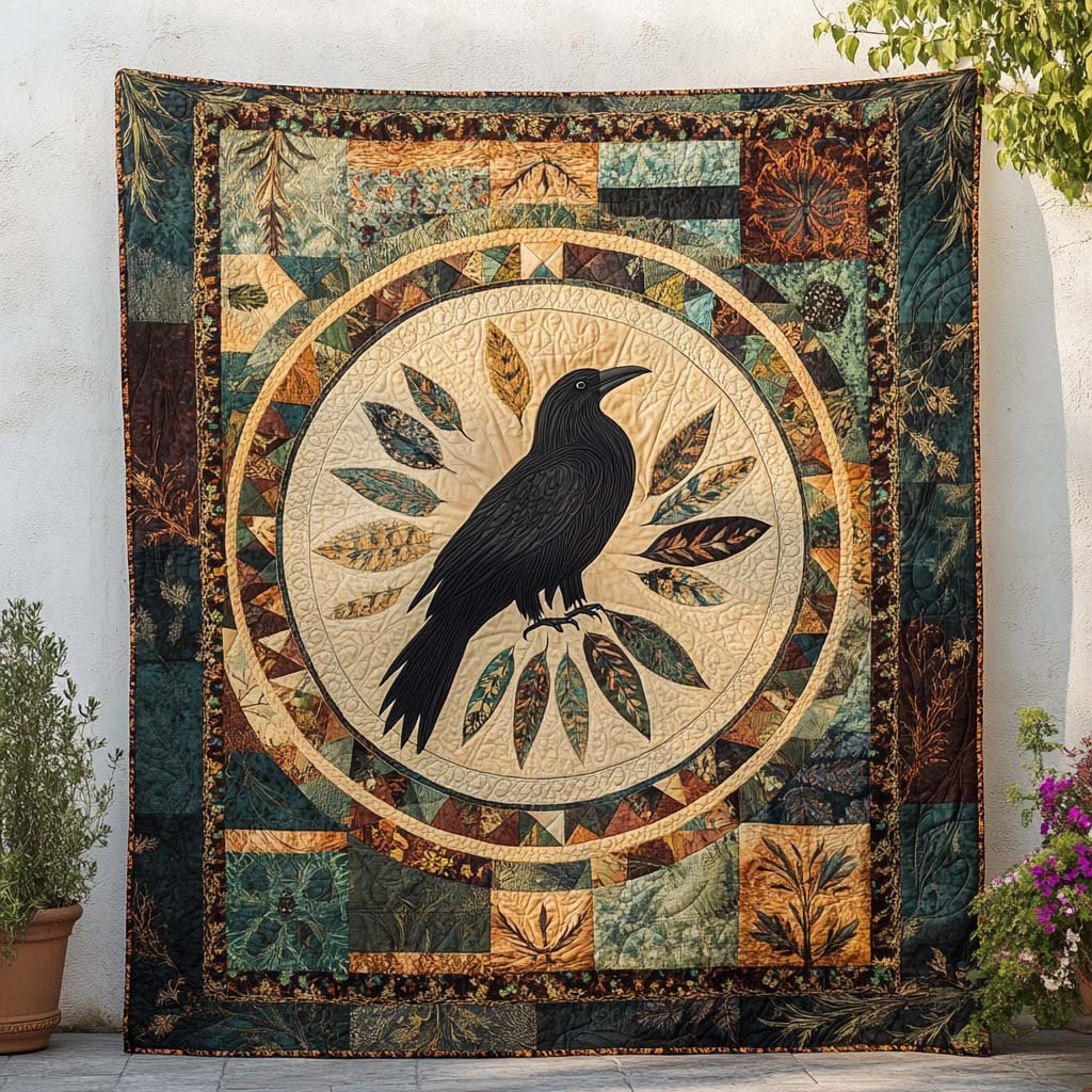 Black Feathered Soul Quilted Blanket printed blanket