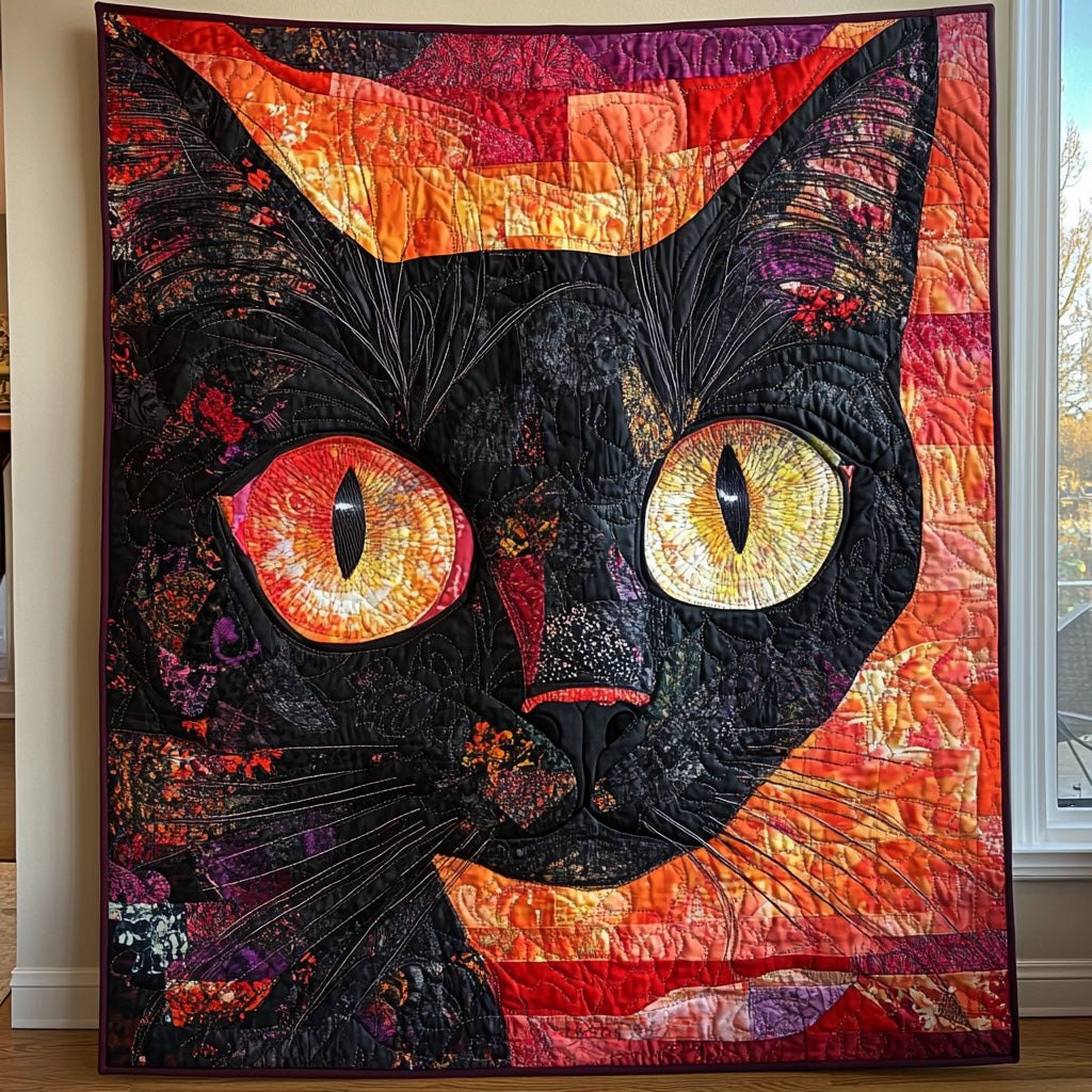 Black Furry Cat Quilted Blanket printed blanket