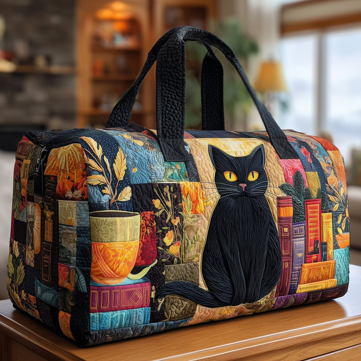Black Furry Quilted Duffle Bag printed duffle bag
