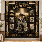 Black Gold Divine Warrior Armor Of God Quilted Blanket printed blanket