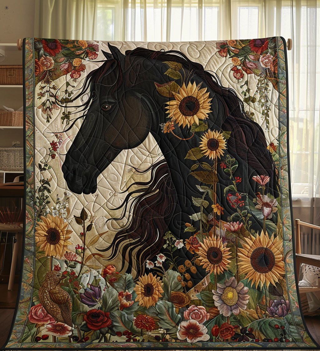 Black Horse Charm Quilted Blanket printed blanket