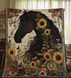 Black Horse Charm Quilted Blanket printed blanket