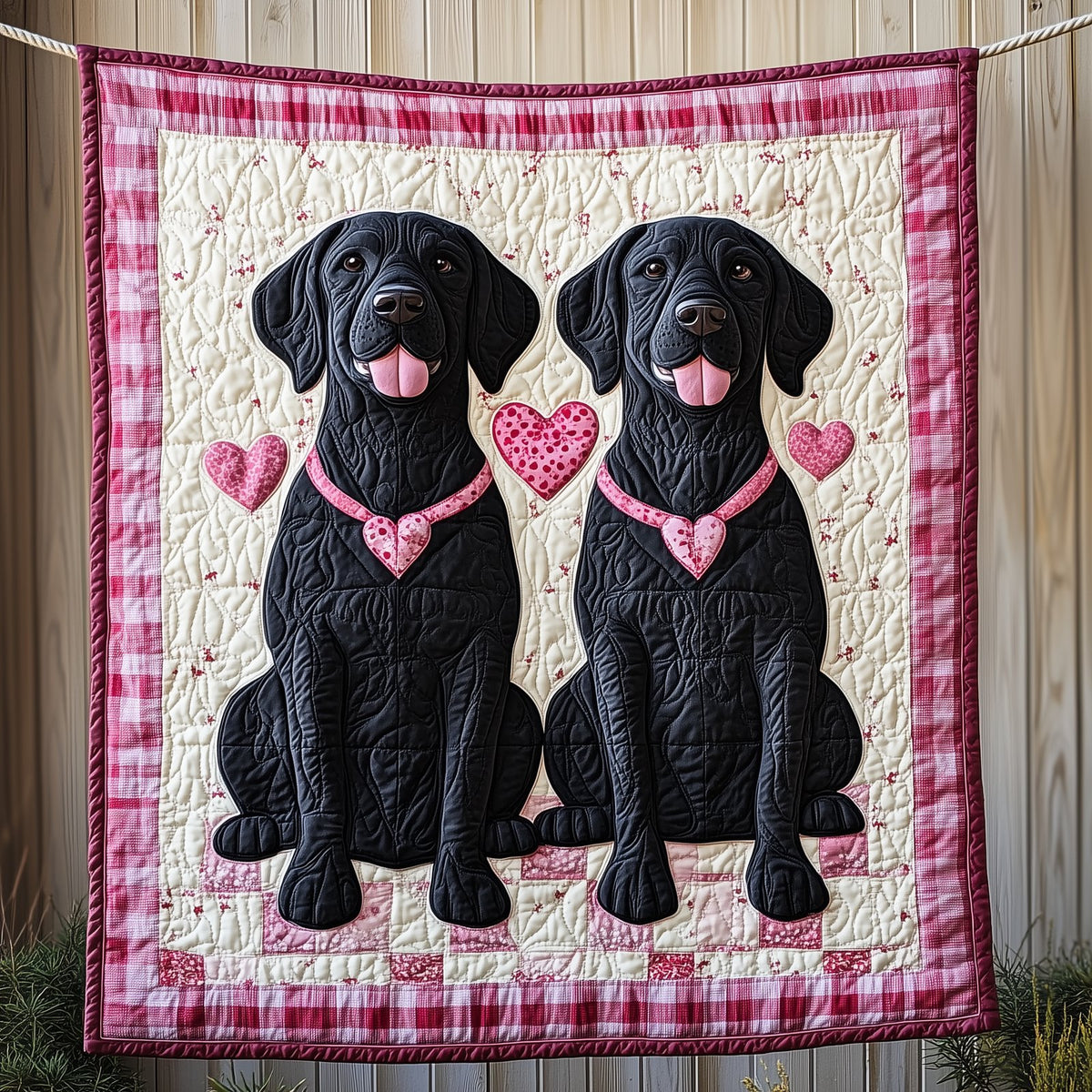 Black Labrador Valentine Quilted Blanket printed blanket
