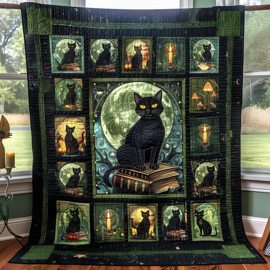 Black Magic Cats Quilted Blanket printed blanket