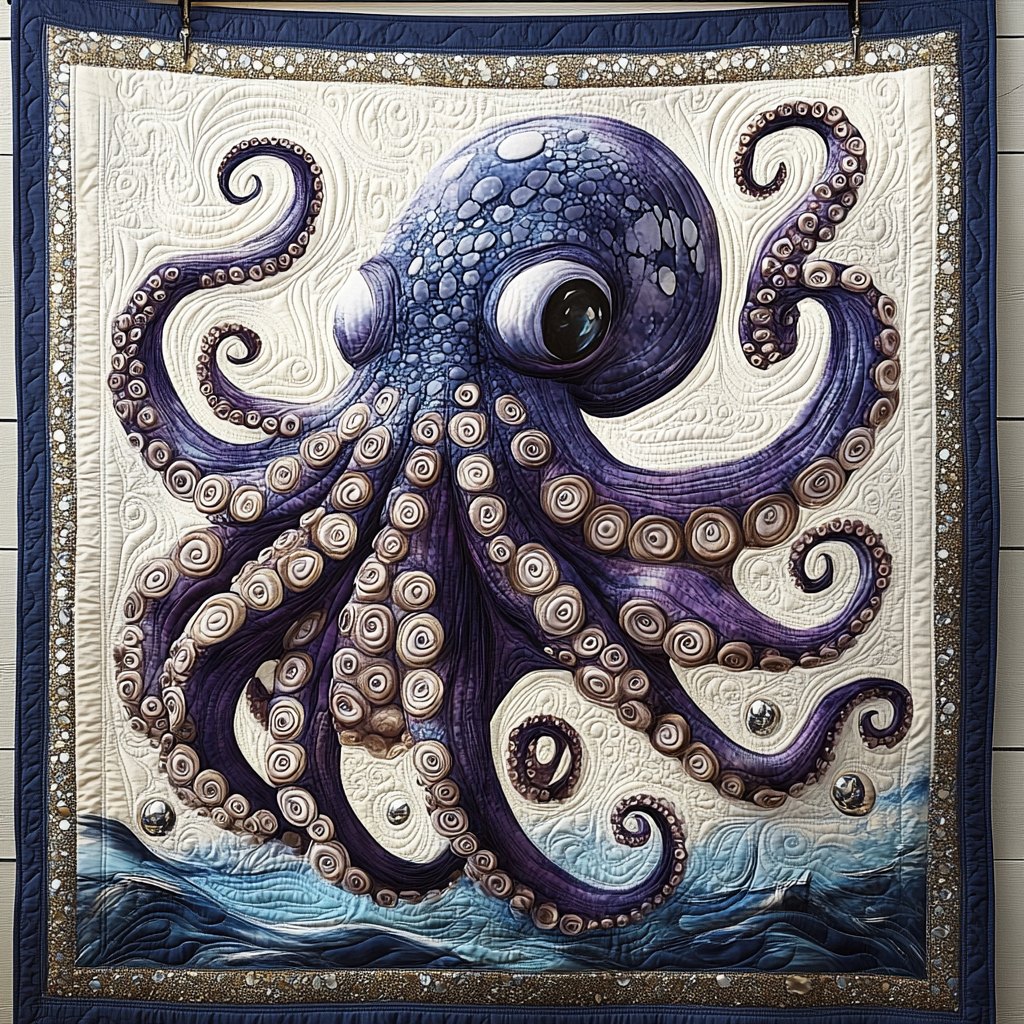 Black Pearl Octopus Quilted Blanket printed blanket