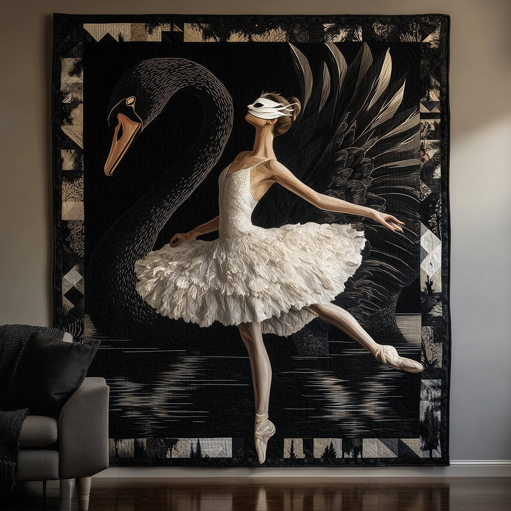 Black Swan Night Quilted Blanket printed blanket