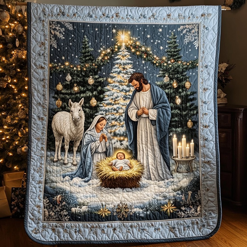 Blessed Christmas Night Quilted Blanket printed blanket