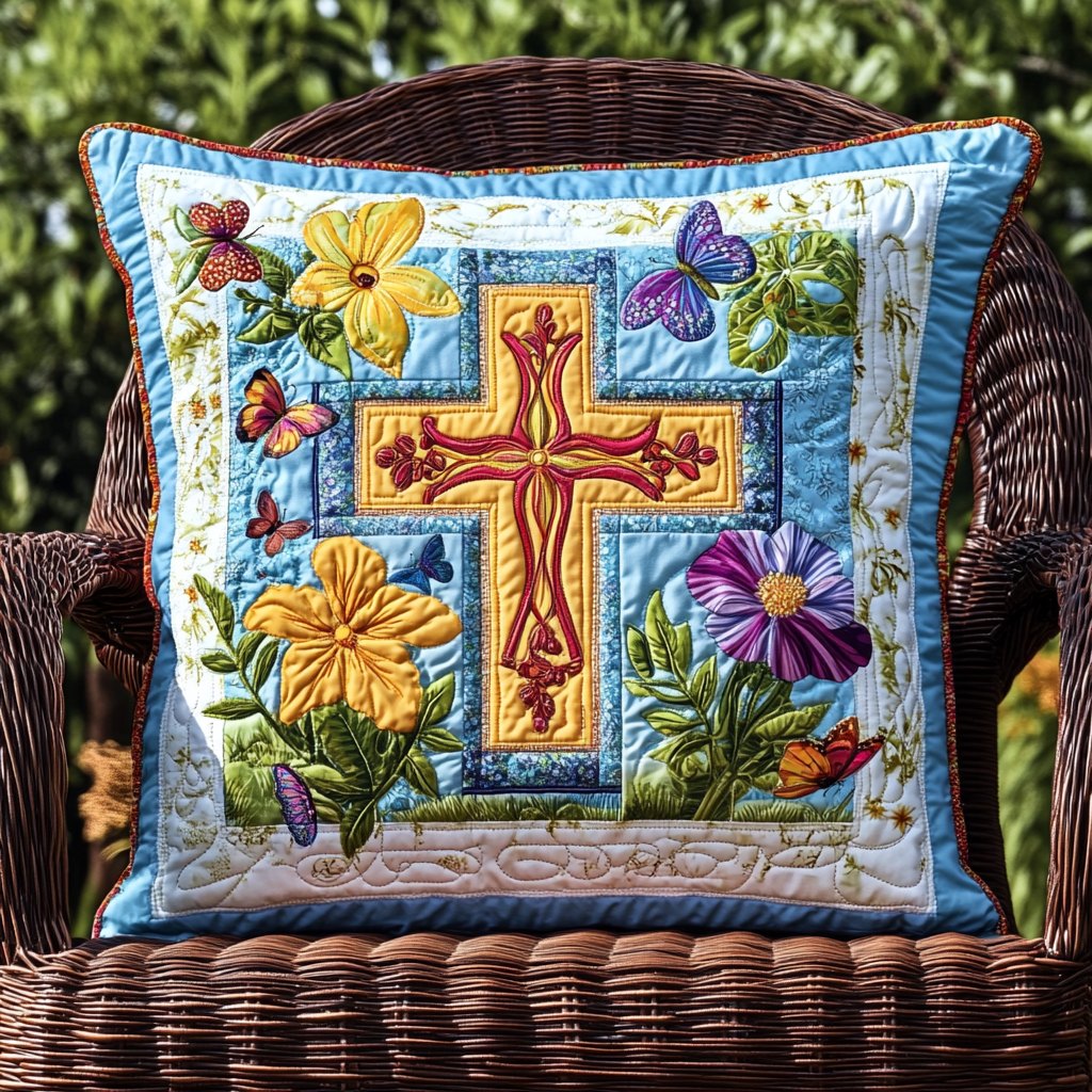Blessed Cross Quilted Cushion Cover printed cushion cover