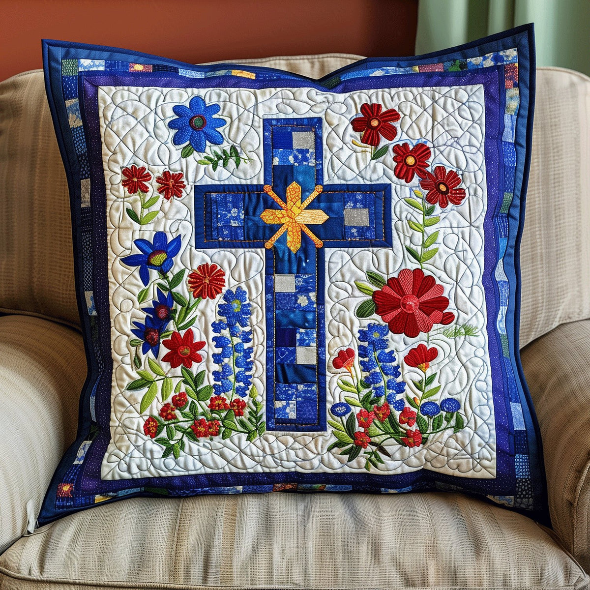 Blessed Flora Quilted Cushion Cover printed cushion cover