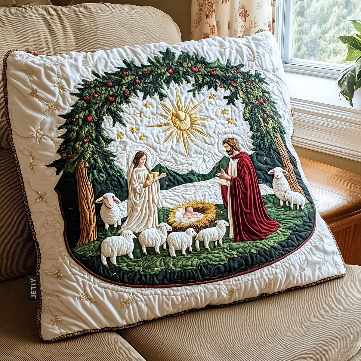 Blessed Manger Quilted Bedding Cushion Cover printed cushion cover
