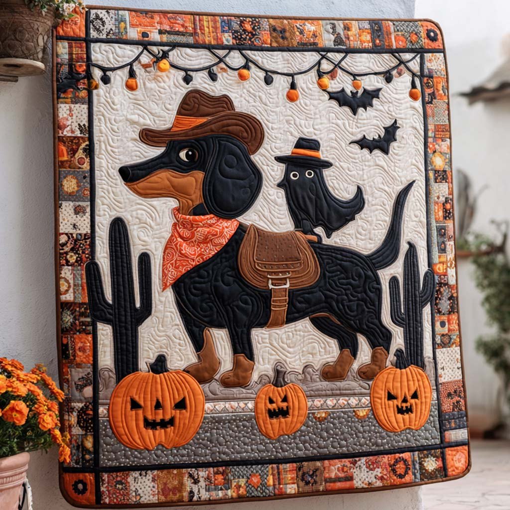 Blissful Dachshund Days Quilted Blanket printed blanket