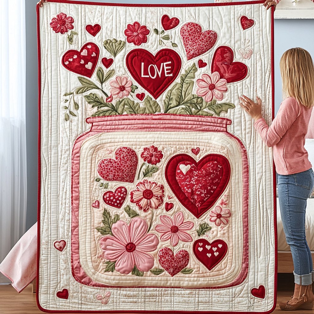 Blissful Hearts Quilted Blanket printed blanket
