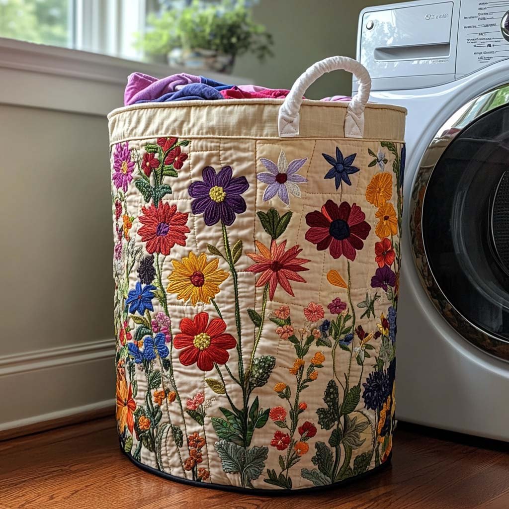 Bloom Bright Quilted Laundry Hamper printed laundry hamper