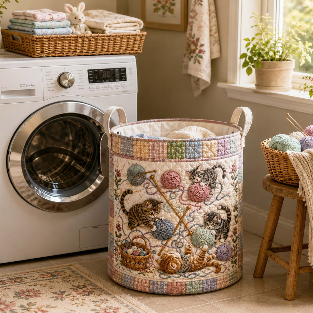 Bloom Cats Quilted Laundry Hamper printed laundry hamper