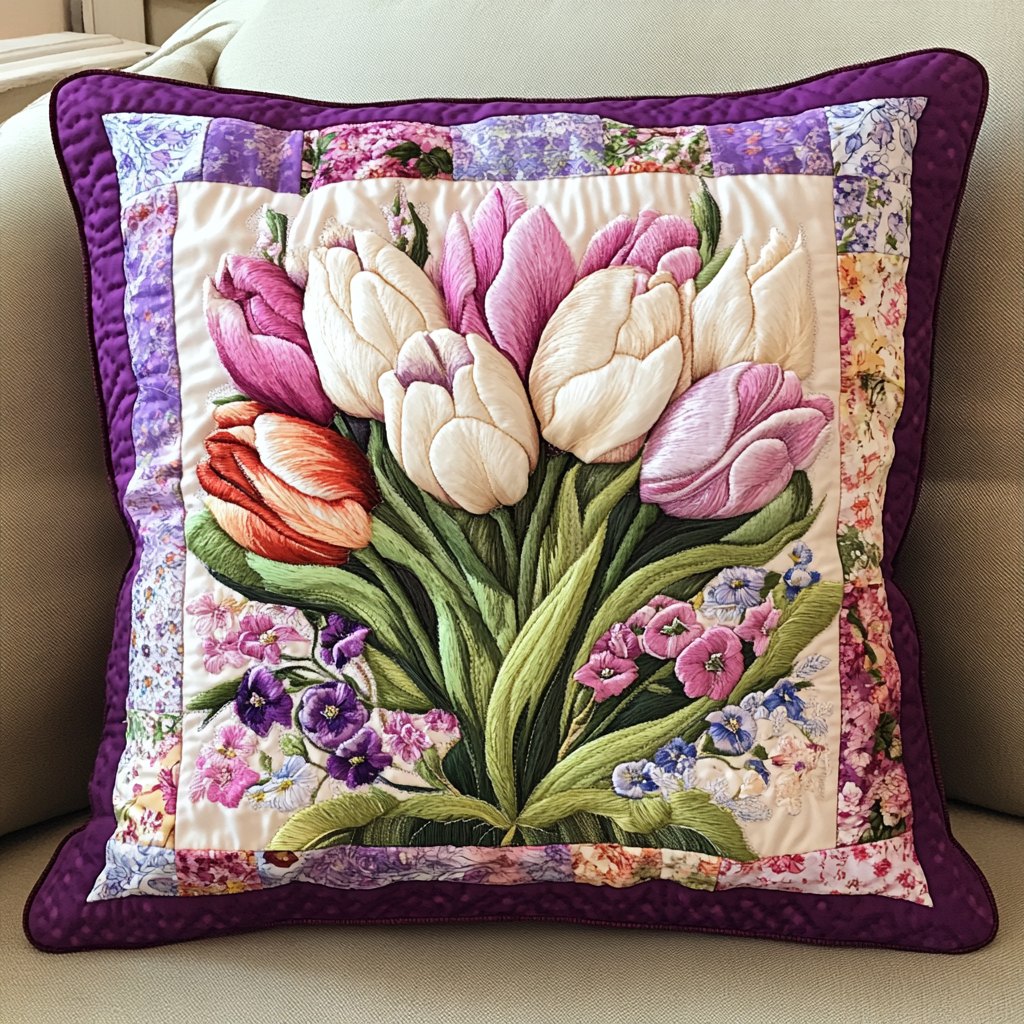 Bloom Haven Quilted Cushion Cover printed cushion cover