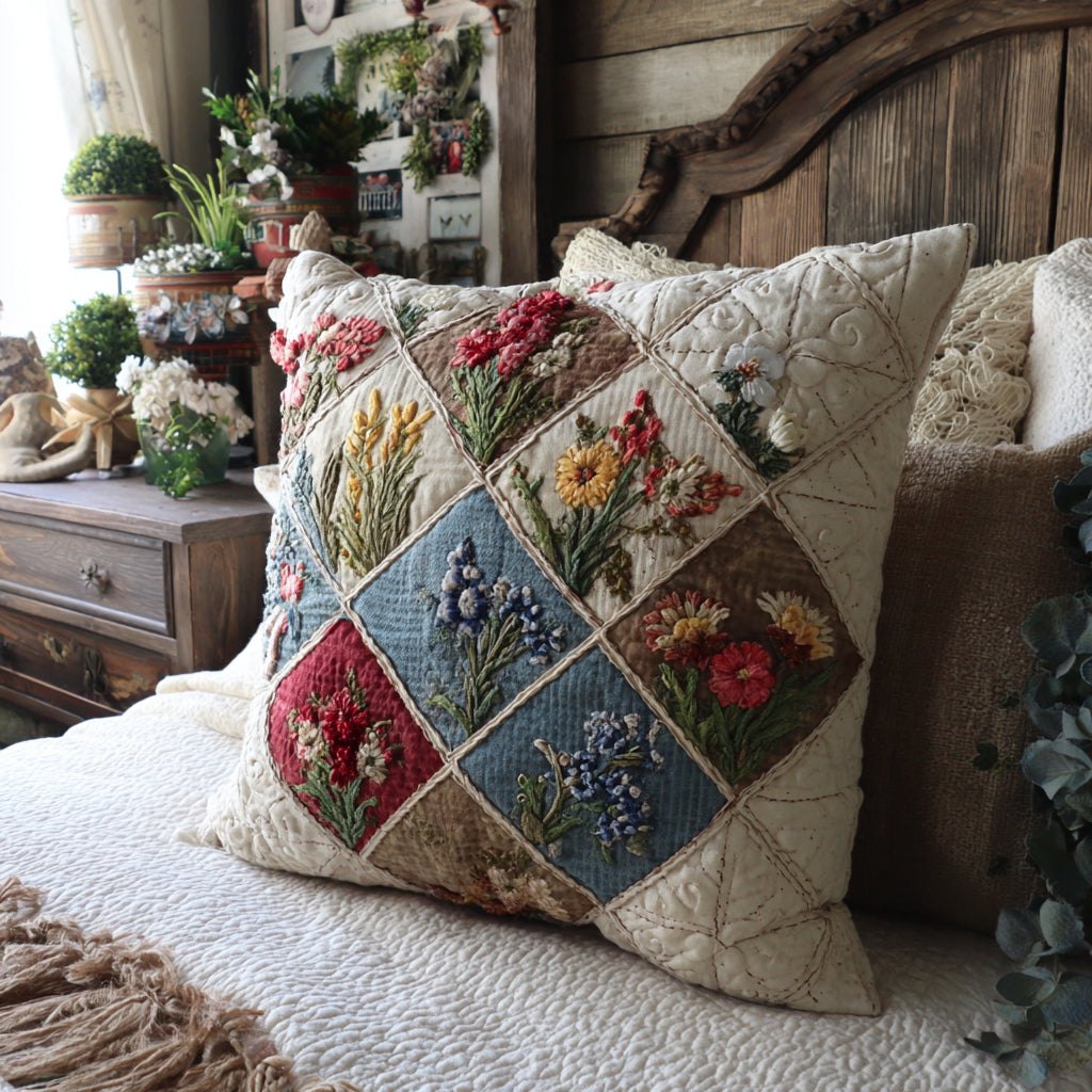 Bloom Path Quilted Cushion Cover printed cushion cover