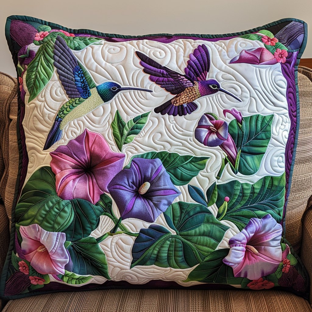 Blooming Birds Quilted Cushion Cover printed cushion cover