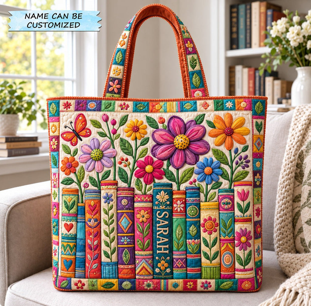 Blooming Books Quilted Tote Bag QTCUZ printed tote bag
