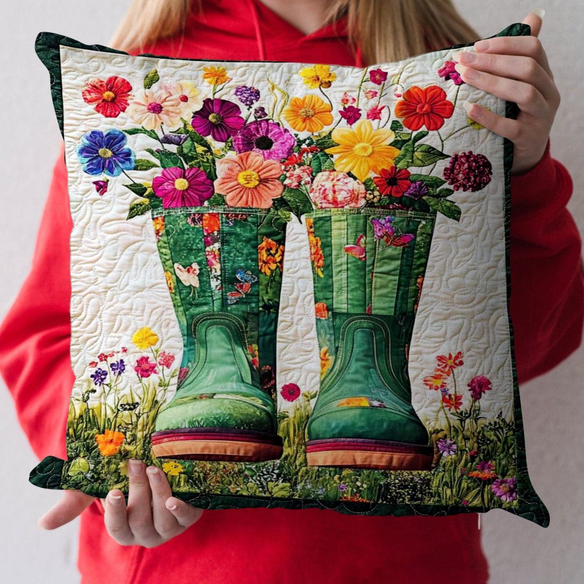 Blooming Boots Quilted Cushion Cover printed cushion cover