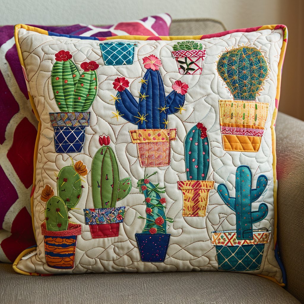 Blooming Cacti Quilted Cushion Cover printed cushion cover