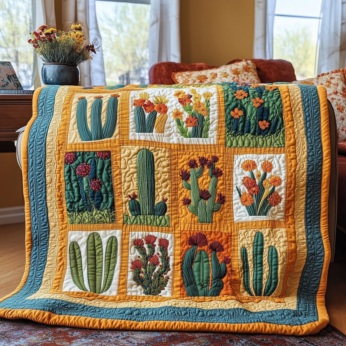 Blooming Cactus Haven Quilted Blanket printed blanket