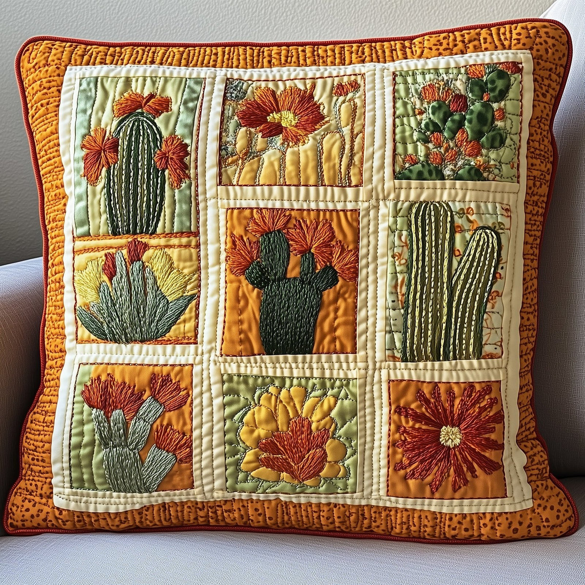 Blooming Cactus Haven Quilted Cushion Cover printed cushion cover