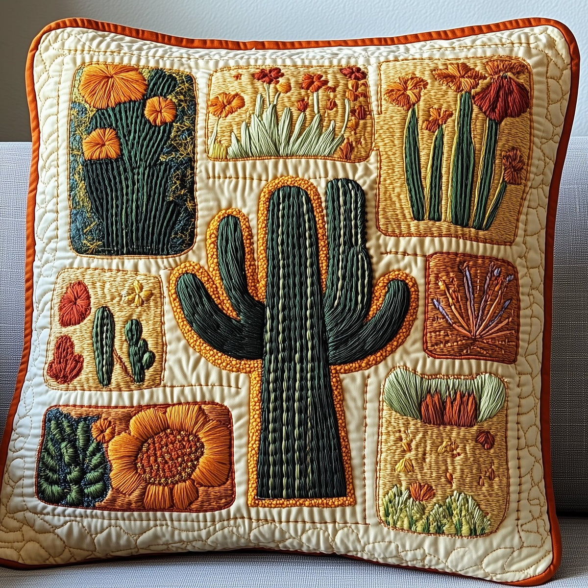 Blooming Cactus Haven Quilted Cushion Cover printed cushion cover