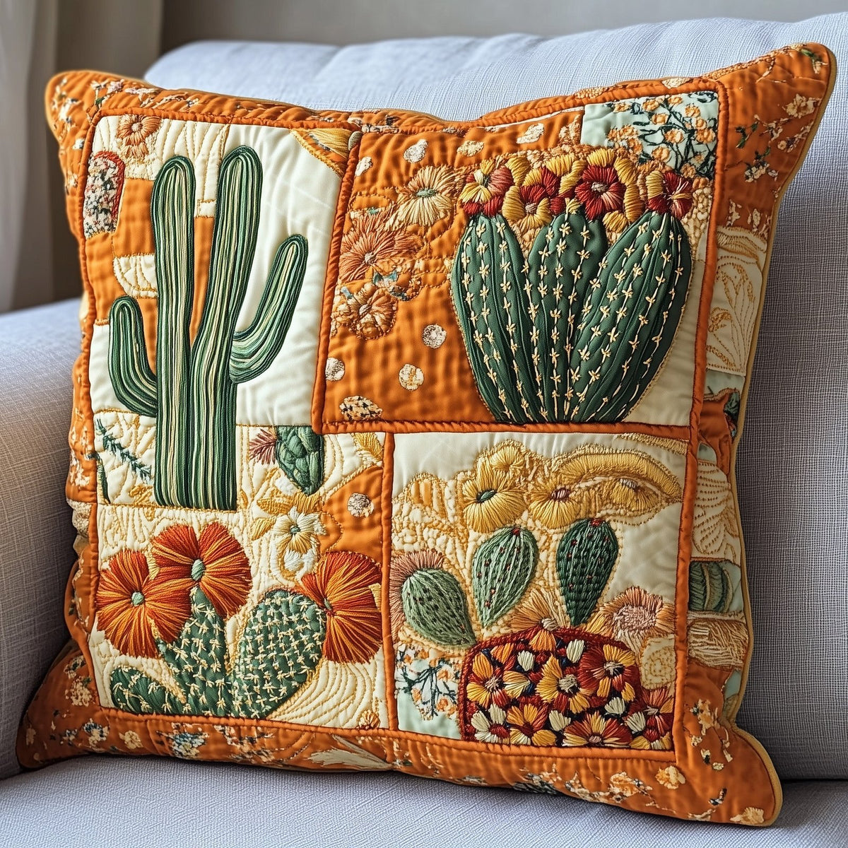 Blooming Cactus Haven Quilted Cushion Cover printed cushion cover
